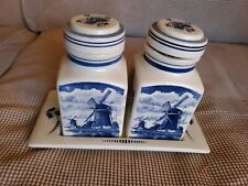 Vintage Blue Royal Delft Blauw 2 Jar Canister Set & Tray Handpaint Holland 5 pc