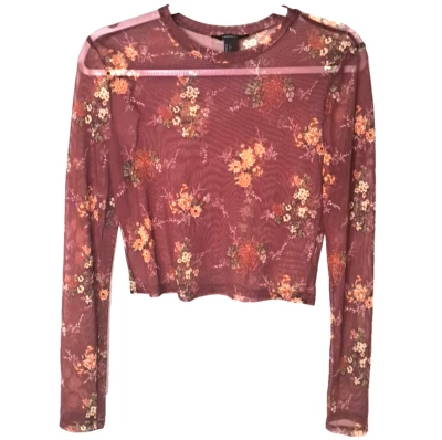 Top Corto De Colección Y2K Micro Malla Floral Manga Larga Grande Borgoña Hada Gótica Foto 1 de 4