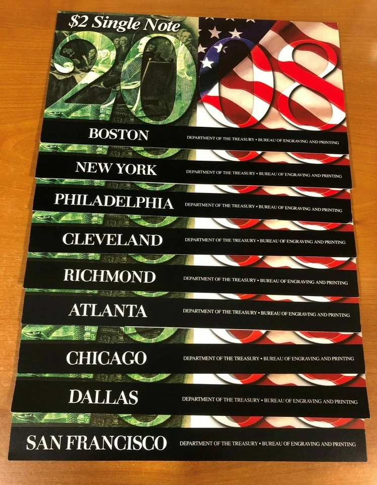 2008 $2 Bills, Bep Series 2003A - 9 Different Districts - Special Edition Uncir. - Image 1 of 4
