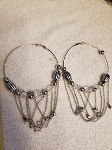 Jewelry, Costume, Hoops, Large w/Bling, Silver color - Picture 1 of 4
