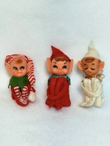 3 Vintage 1950s Christmas Knee Hugger Elf Elves Pixies ~ Striped, Red, White - Picture 1 of 11