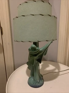 Vtg Mid Century Art Deco Guitar Player Bedroom Lamp W Fiberglass Shade Green - Picture 1 of 15