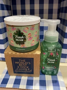 Bath & Body Works 3-Docht-Kerze FRISCHER BALSAM 14,5 Unzen & schäumende Handseife Set - Bild 1 von 4