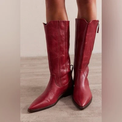 NUEVA Bota Punta Free People Allistar Talla 8 Chile Pepper Florence Cuero Rojo Foto 1 de 4