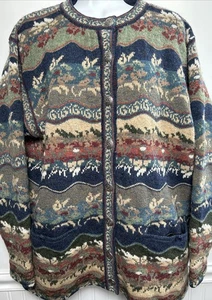 VINTAGE Icelandic Design Jacket Sweater Women L 100% Wool Cardigan Nordic Lined - Picture 1 of 10