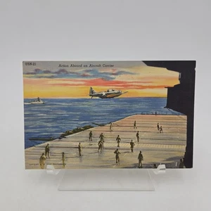 Vintage Action Aboard an Aircraft Carrier WWII Illustrated Postcard POSTED - Picture 1 of 12