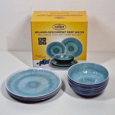 Camp4 Deep Water Geschirrset 12tlg Camping Melamin NEUWERTIG 4 TELLER FEHLEN! - Bild 1 von 4