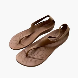 Crocs Serena Sexi Zehentrenner-Flip-Flop-Sandalen Größe 11 taupe braun Gummi Fersenriemen - Bild 1 von 5