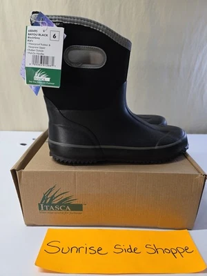 Botas juvenis Itasca Bayou pretas impermeáveis neoprene tamanho 6 novas com caixa  - Imagem 1 de 4