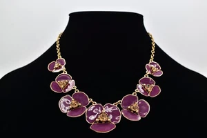 Kate Spade Disco Pansy Necklace Purple Enamel Crystal Gold Tone Signed BinBN - Picture 1 of 12