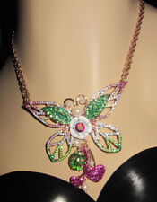 Betsey Johnson Colorful and Green Tonal Butterfly Pendant Necklace Pink One