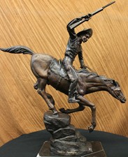 LARGE COWBOY WITH HORSE BRONZE SCULPTURE WESTERN ART C.M. Thomas FIGURINE DECOR