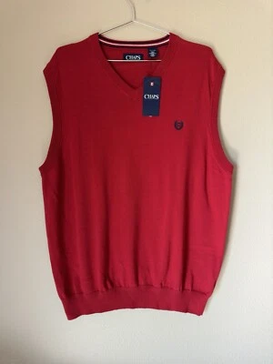 Chaps V-Neck Sweater Vest Mens Extra Large Red Preppy Cotton NEW - Image 1 of 4
