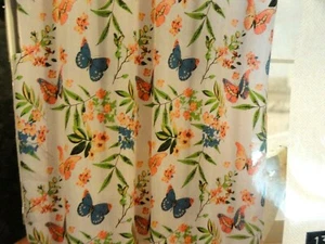 13 pc Colorful fabric SHOWER CURTAIN Butterflies Flowers HOOKS Butterfly Nature - Picture 1 of 9
