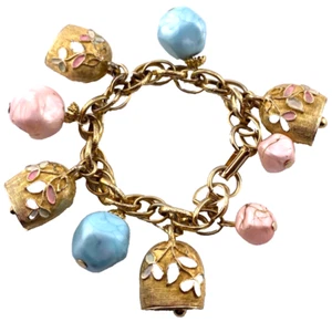 B.S.K. Bettelarmband Pastell Glocken Ring verziert gut verarbeitet Gold 7" 003-053 - Bild 1 von 12