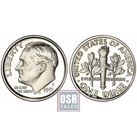 1991 S Gem Proof Roosevelt Dime ~ Deep Cameo US Coin Cover