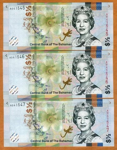 SET Bahamas, 3 x 1/2 dollar (50 cents) Consecutive Trio, 2018 P-NEW, QEII, UNC Cover