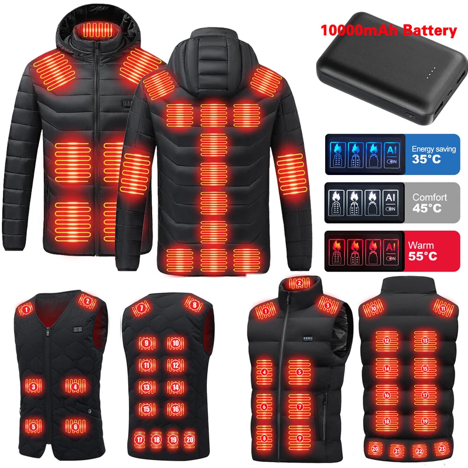Heated Vest 23 Heating Zones w/ 10000mAh Battery Pack Electric Heating Jacket US - Image 1 of 4