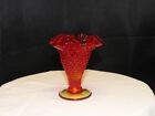 Mini vase cône trompette 4 pouces FENTON Amberina rouge orange hobnail