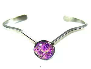 "Brazalete Puño en V Vidrio Fundido Dicroico AJUSTABLE Magenta Rosa Punto Burbujas 1/2" - Imagen 1 de 7