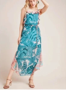NWT Anthropologie Farm Rio XS Ruffled Botanical Maxi Dress Tropical Exotic w/Tie - Picture 1 of 19