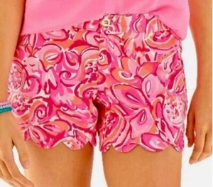 Pantalones Cortos Lilly Pulitzer Buttercup Festoneados Paisley Rosa Pout Mango Salsa Talla 0 NUEVO - Imagen 1 de 3