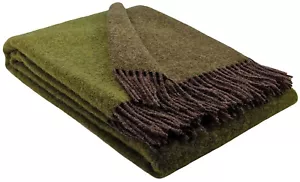 Wolldecke 100% Schurwolle Wohndecke Plaid Decke 140x200cm Braun-Olive - Bild 1 von 5