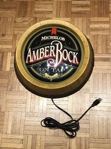 MICHELOB AMBER BOCK "On Tap" Barrel Lighted Wall Beer Sign - 19” - WORKS! - Picture 1 of 11