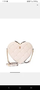 NEW WITH TAGS! Victoria's Secret Beige diamond quilted Heart Crossbody Bag - Picture 1 of 9