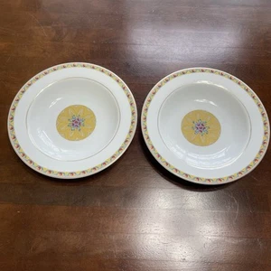 VTG TK Thun 2 Soup Salad Bowls Yellow Floral Cottage Made in Italy Filigree Gala - Picture 1 of 8