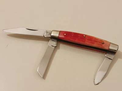 Vintage Frost Cutlery 3-Blade Stockman Pocket Knife Red Jigged Bone Handle - Image 1 of 4