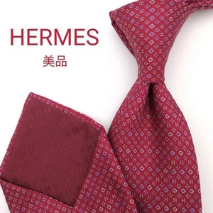 Corbata Jacquard Hermès Roja Patrón H Hecha en Francia Alta Calidad Usada - Imagen 1 de 5