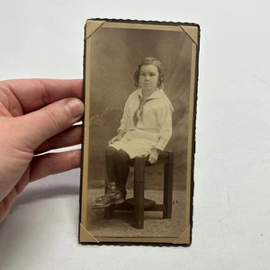Antique Child Portrait Photo Sailor Outfit Early 1900s Mounted Cabinet Card - Picture 1 of 4