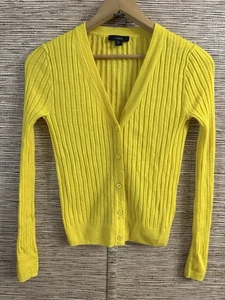 JCrew Yellow Ribbed Merino Wool Cardigan Soft Stretch V-Neck Women XS - Picture 1 of 9