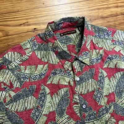 Tori Richard Shirt Mens XL Red Green Palms Hawaiian Button Up Cotton Lawn - Image 1 of 4