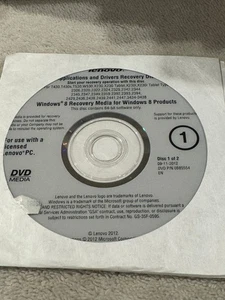 Lenovo Applications & Drivers Recovery Disc Windows 8 Recovery Media - 2 CD'S - Picture 1 of 1
