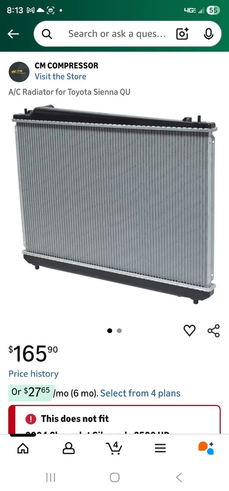 Radiador con enfriador de aceite de transmisión para Toyota Sienna 2004 2005 2006 V6 3,3 L Foto 1 de 1