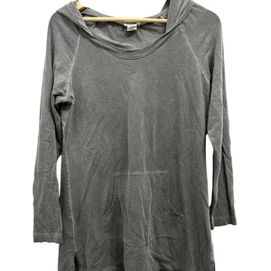 Top túnica con capucha modal de algodón gris M Rena manga larga grande para mujer - Imagen 1 de 4
