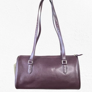 Y2K Vintage BCBG Paris Deep Purple Plum Leather Medicine Satchel Shoulder Bag - Picture 1 of 15