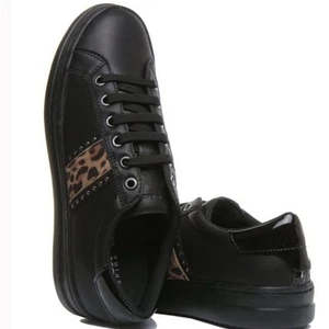 NEW GEOX Pontoise Lace Up Sneakers in Black Italian Leather Womens Size 37/7 - Picture 1 of 7