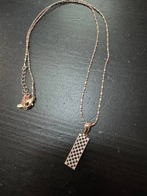 585 14K RG Stamped Vertical Crystal Bar Pendant 19” Necklace Clasp Chain Foto 1 de 4