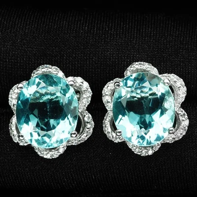 Pendientes de oro blanco de plata de ley 925 de 10,02 quilates aguamarina azul marino prístino Foto 1 de 4