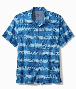 TOMMY BAHAMA Men's Blue Cotton Silk Blended Floral Print Camp Shirt size M NWT - Picture 1 of 3