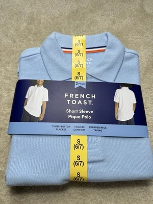 NEW 2 Pack French Toast Boys Short Sleeve Polos Uniform Light Blue Small  6/7 - Image 1 of 3