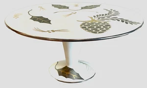 Laurie Gates Footed Cake Stand Christmas Gold Holly Leaves Pine Cones JB - Picture 1 of 7