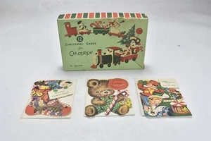 Vintage 3 VOLLAND CHRISTMAS CARDS for CHILDREN w ENVELOPES ORIGINAL BOX #07523 - Picture 1 of 4