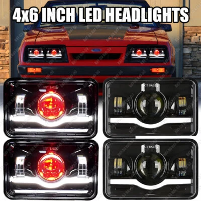 4x Faros LED cuadrados de haz alto/bajo con DRL para Ford Mustang 1979-1986 DOT 4x6" Foto 1 de 4