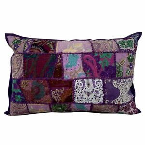 Vintage Patchwork Cushion Cover 16"x24" Decorative Indian Embroidery Boho Pillow