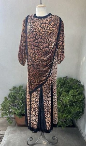 Vtg Silk Dress Animal Print Brown Black Silk XL Diane Freis - Picture 1 of 10