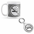 Mug & Round Keyring Set - BW - No Smoking Sign Office Workplace  #40208
